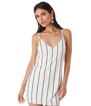 White Vertical Black Striped Cocktail Dress