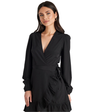 Short Black Wrap Dress With Long Sleeves
